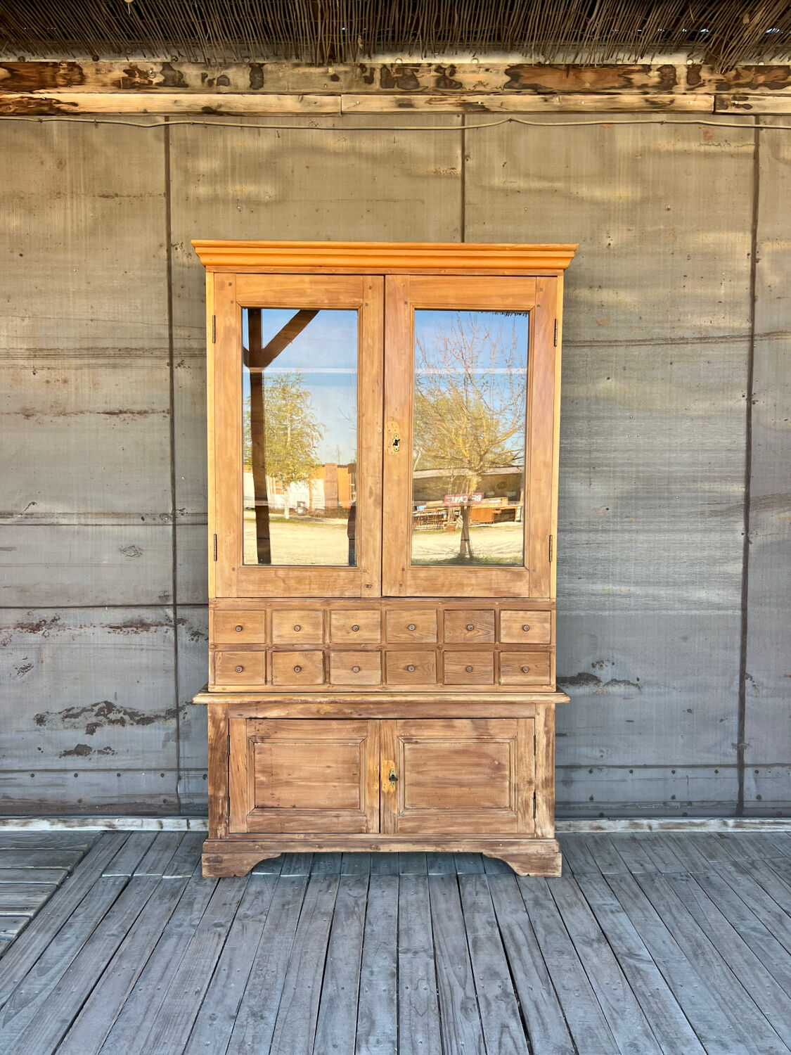 Old display cabinet in raw wood