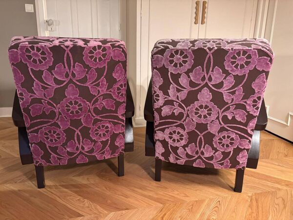 Fauteuil art déco, retapissés, recouvert d'un tissu Pierre Frey