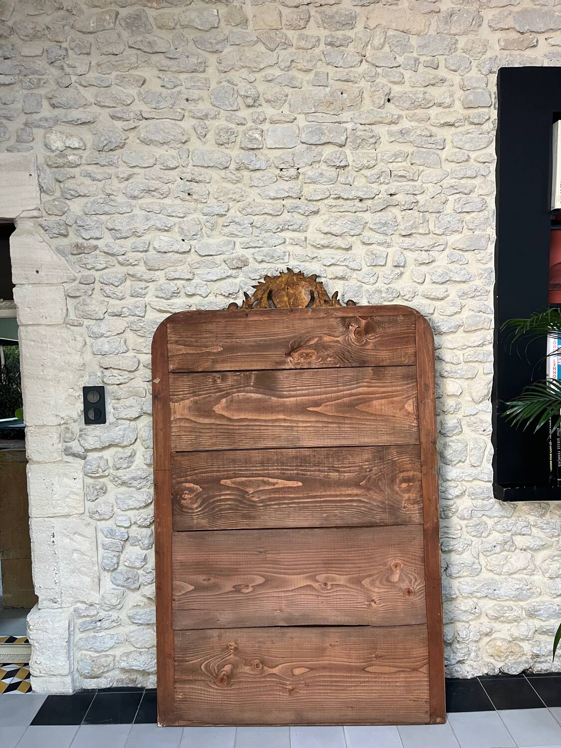 Antique Louis-Philippe mirror with pediment and gilt beading