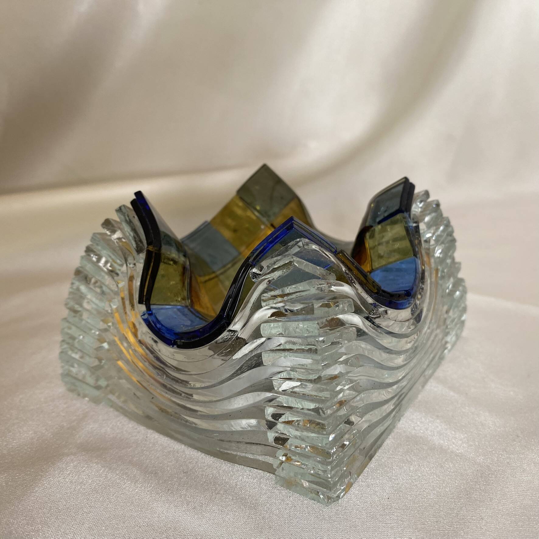 Checkerboard glass ashtray from the 1980s