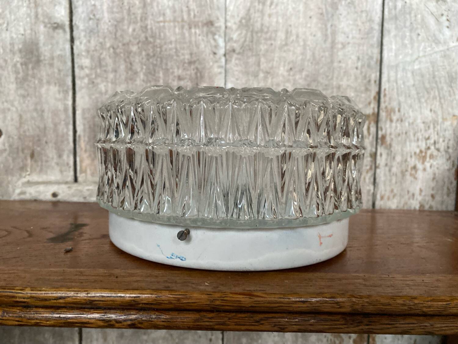 Antique Ceiling Light Sconce Molded Glass + Metal Support 70s Vintage #B793