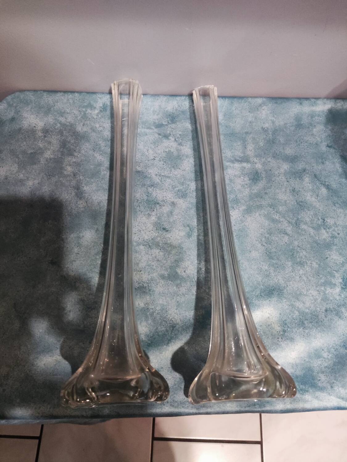 Pair of vintage chiseled glass soliflore vases