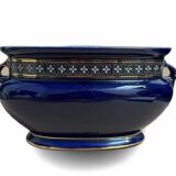 Blue earthenware planter decorated with gold motifs