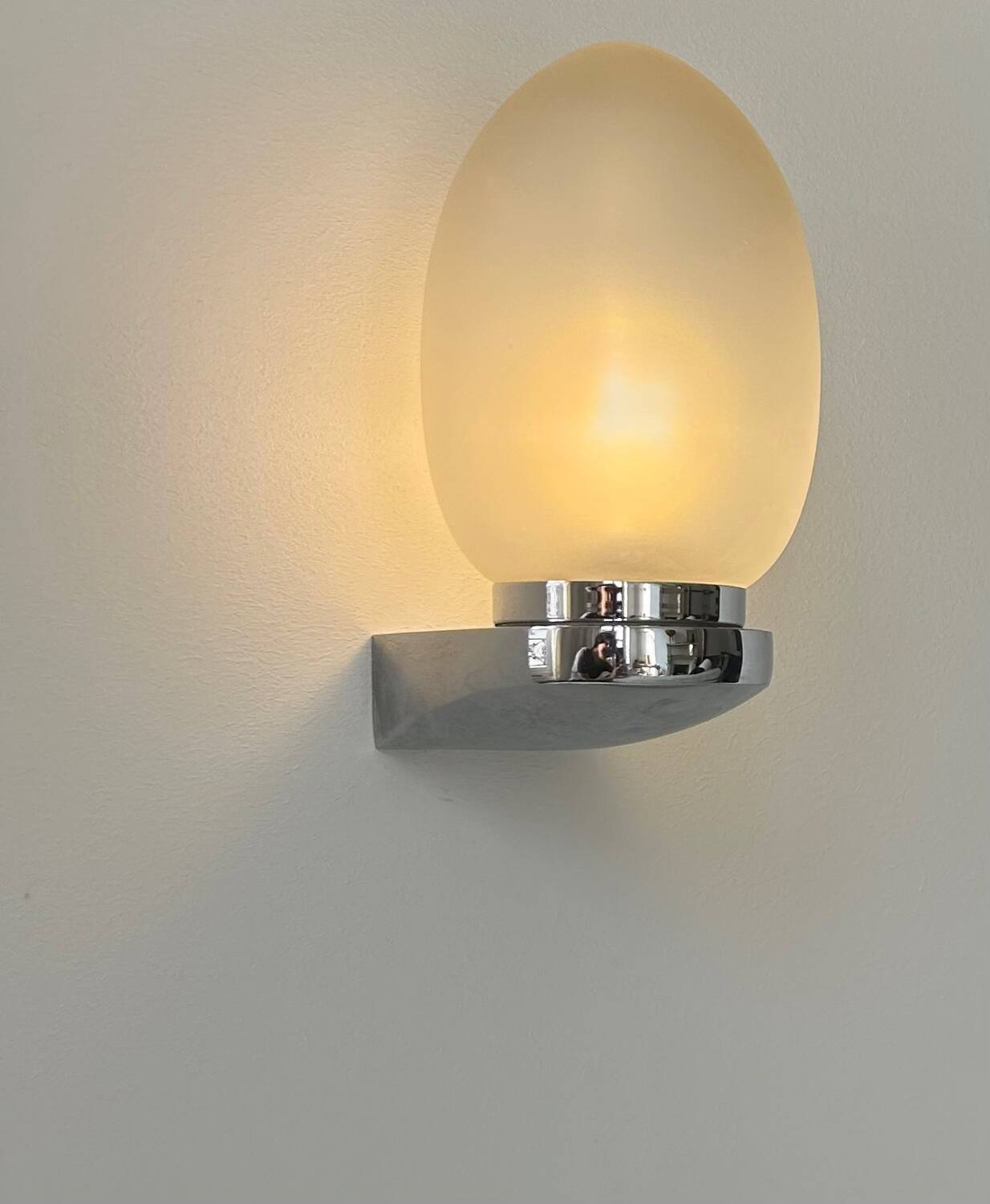 Vintage wall lamp, chrome and sandblasted glass, France 1970