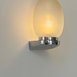 Vintage wall lamp, chrome and sandblasted glass, France 1970
