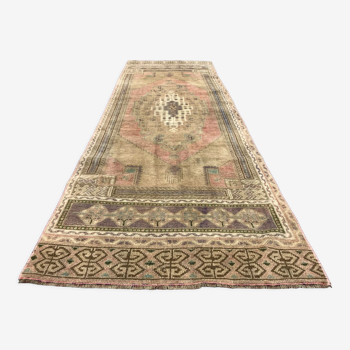 Turkish rug 266x91 cm wool vintage shabby chic runner green, beige