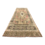 Turkish rug 266x91 cm wool vintage shabby chic runner green, beige