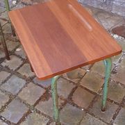 Pair of 1960s tables in tubular metal and solid teak