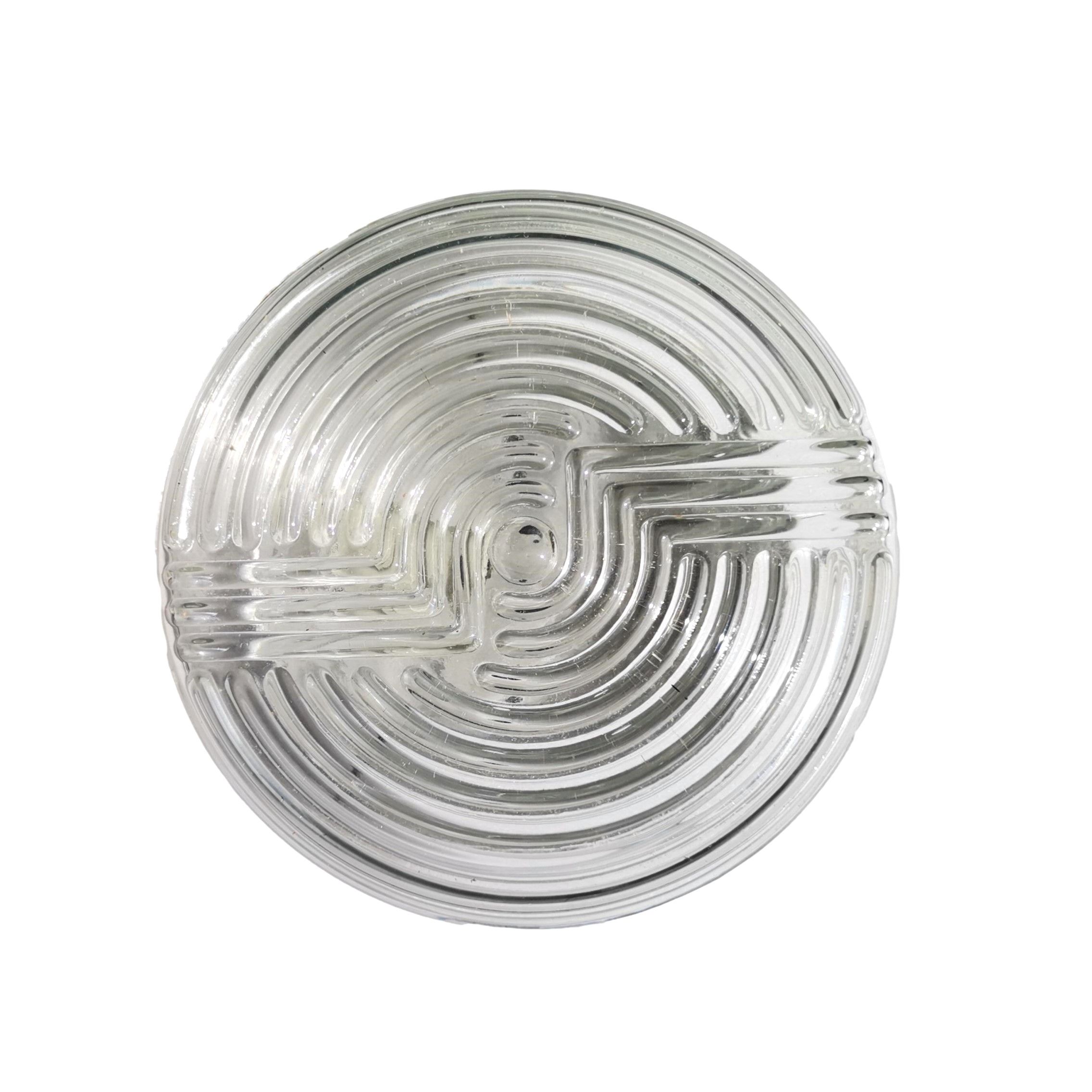 Portuguese mid century clear swirl glass flush mount bathroom light lamp 1960s