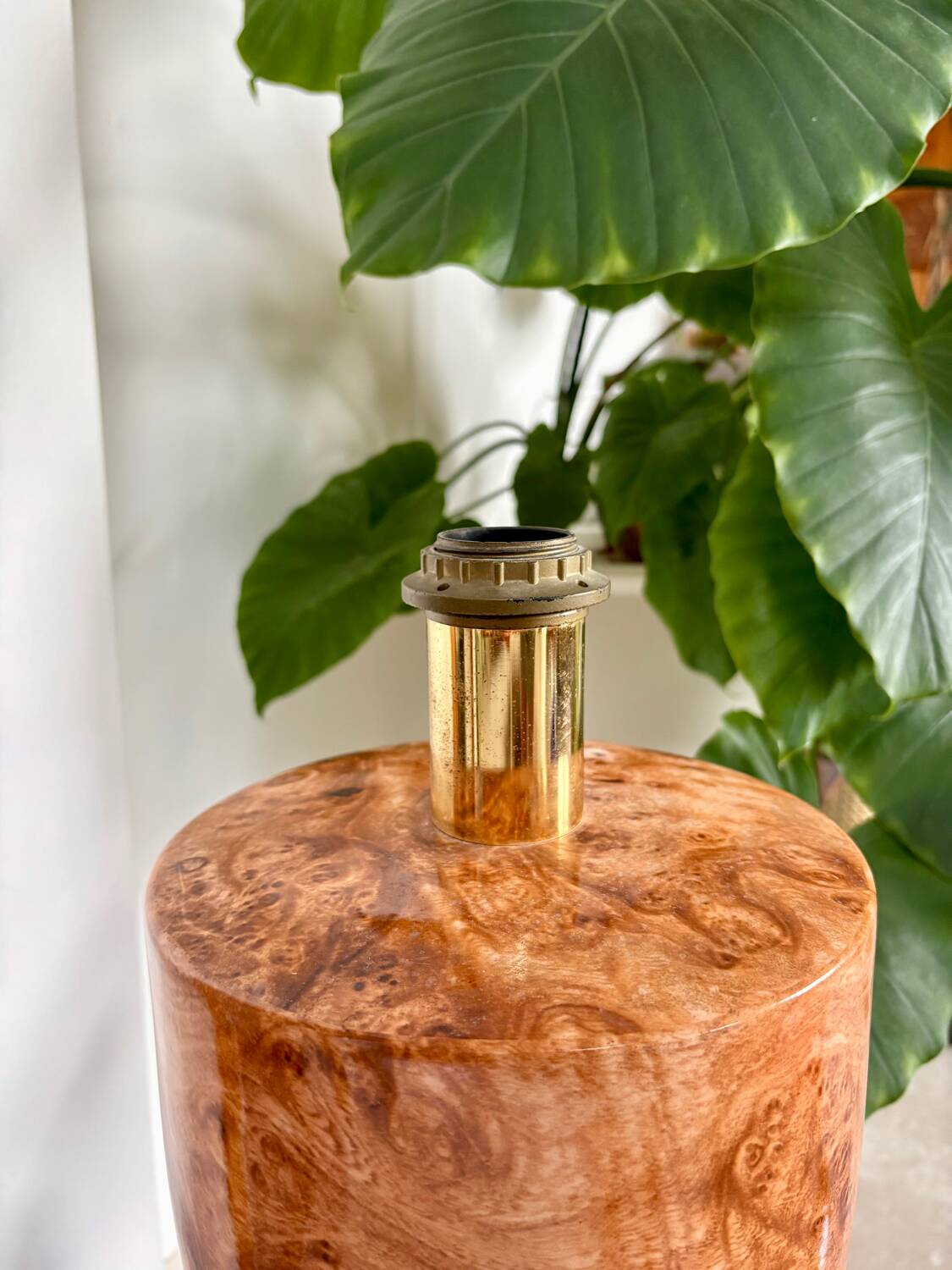 Ceramic lamp with walnut magnifying effect, Italian 1970s inspiration.