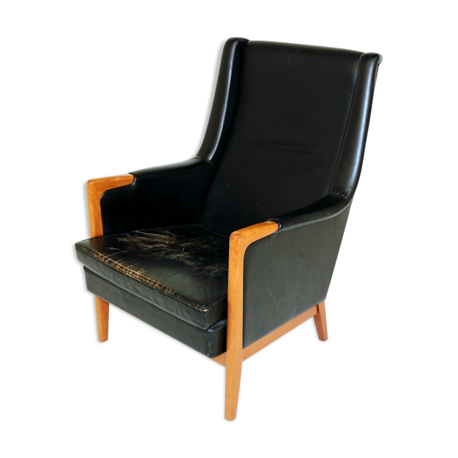Patinated leather armchair, Sweden, 1960