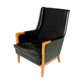 Patinated leather armchair, Sweden, 1960