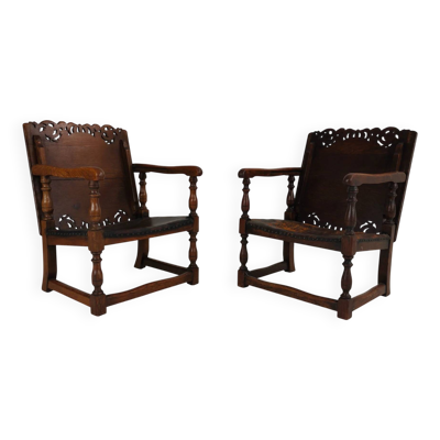 Paire de chaises / tables antiques jacobéennes de moine en anglais par F. Parker & Sons Ltd