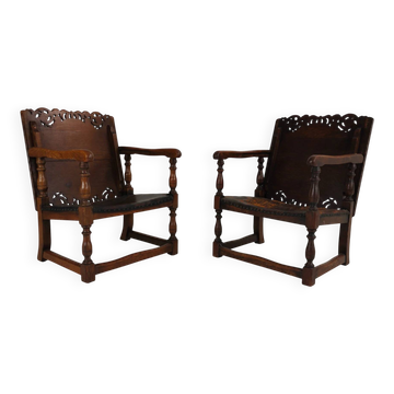 Pair of antique Jacobian monk chairs/tables by F. Parker & Sons Ltd.
