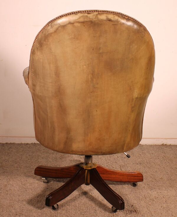 Fauteuil De Bureau Dit fauteuil président En Acajou Et Cuir cognac