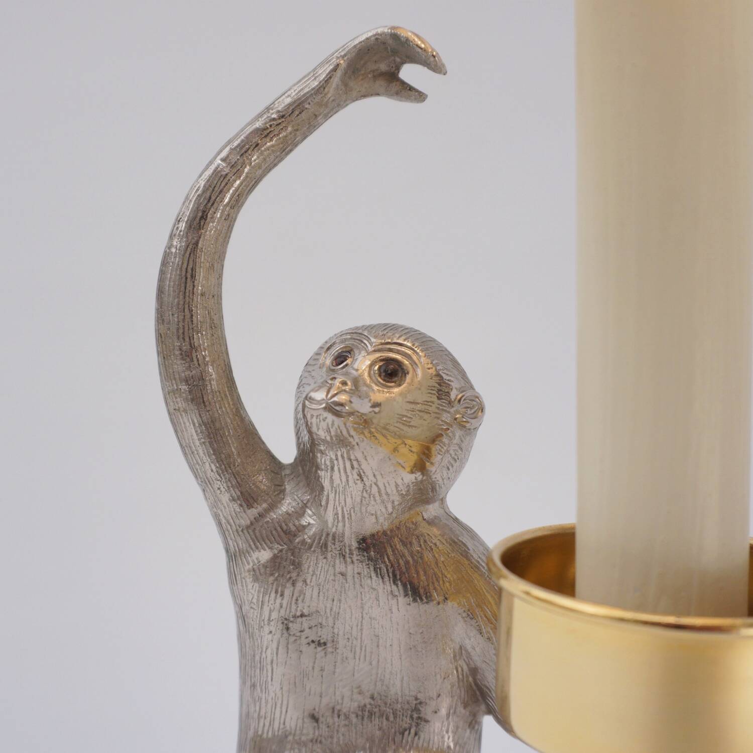 Hauy Pouigo Monkey candlestick table lamp silver plated bronze 1970's Italy