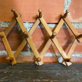 Vintage Wall-Mounted Extendable Coat Rack x10 Wooden Hooks