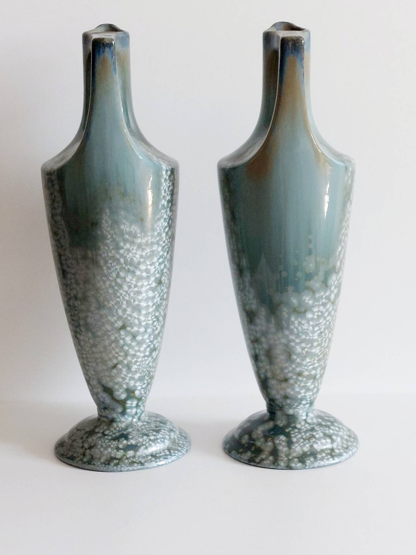 Pair of Sarreguemines vases with crystal glazes