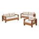Solid oak seating ensemble rebuilt in 100% virgin wool — two sofas and loun