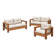 Solid oak seating ensemble rebuilt in 100% virgin wool — two sofas and loun