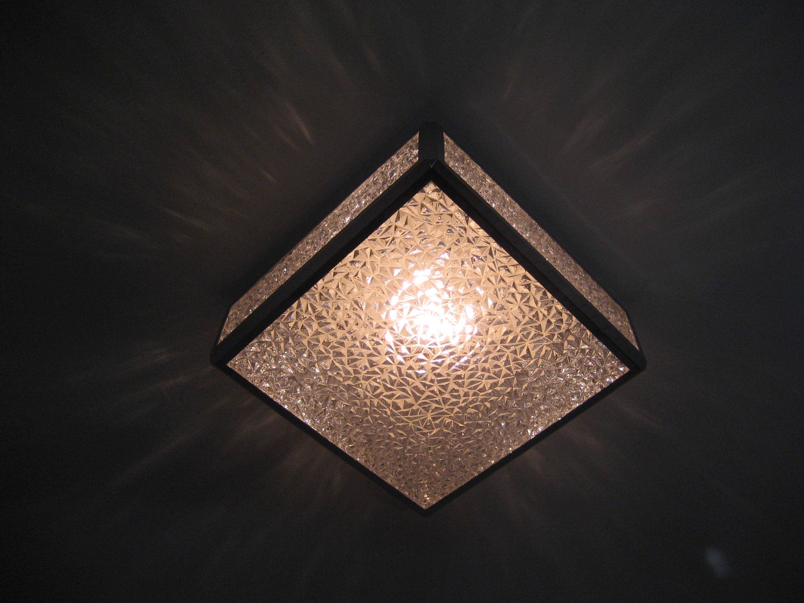 Vintage ceiling lamp with plastic sheets in chomed profiles 46x46 cm