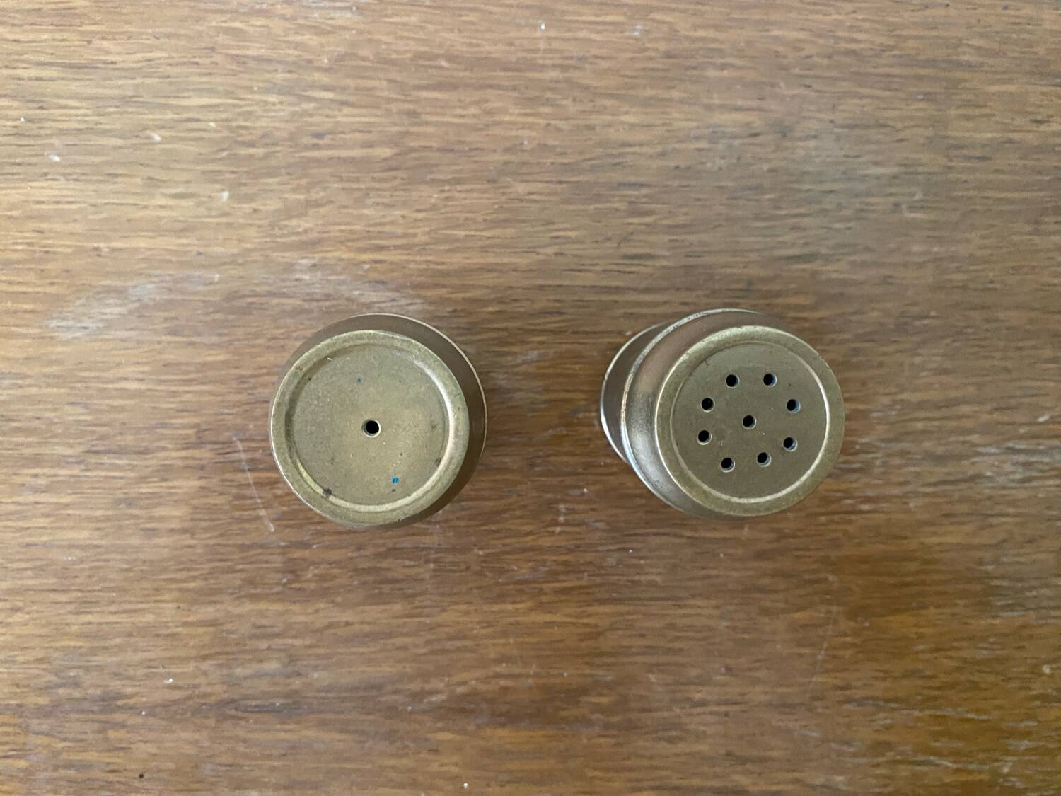 Antique Vintage Brass Salt Pepper Shaker Set