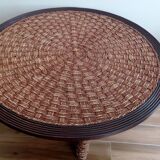Table basse en corde tressée et rotin