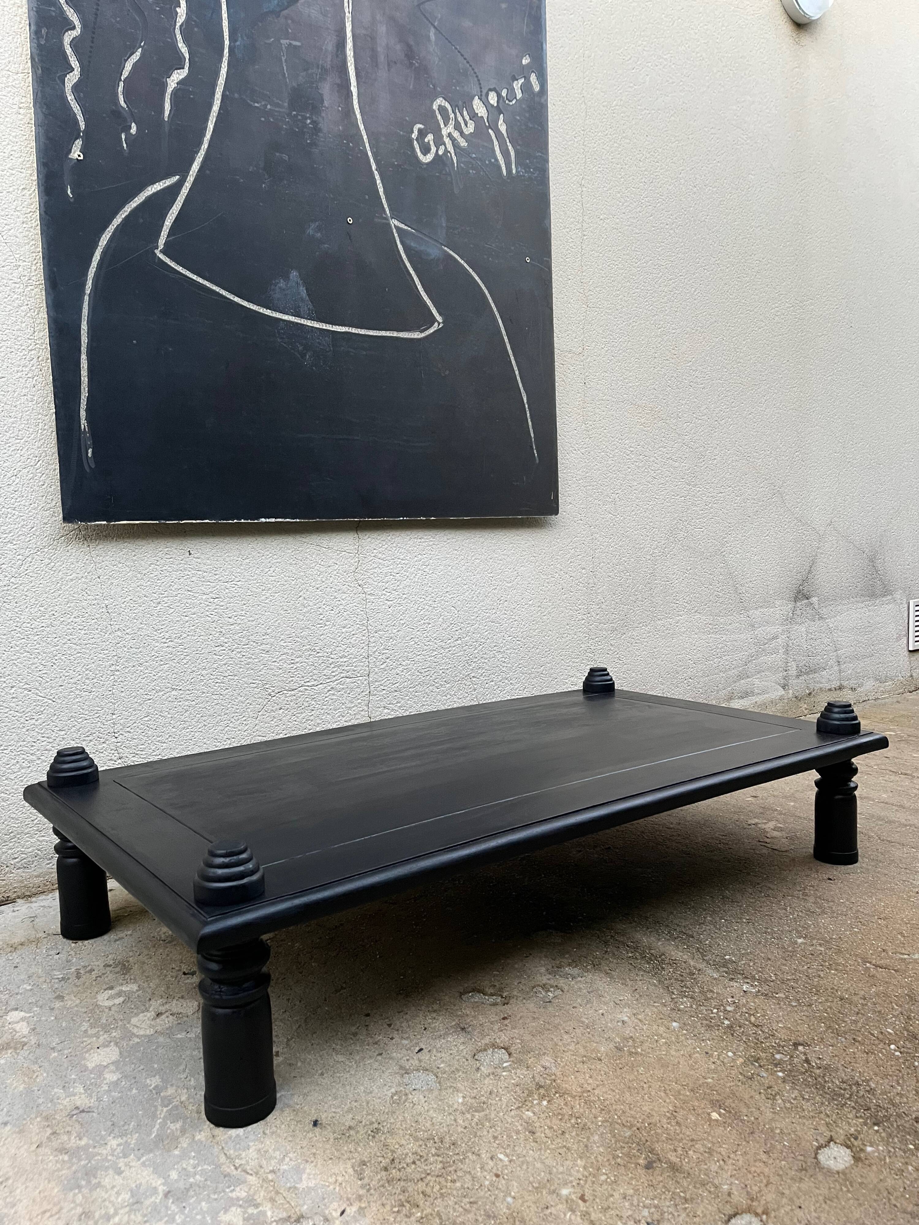 Brutalist black stained wood coffee table