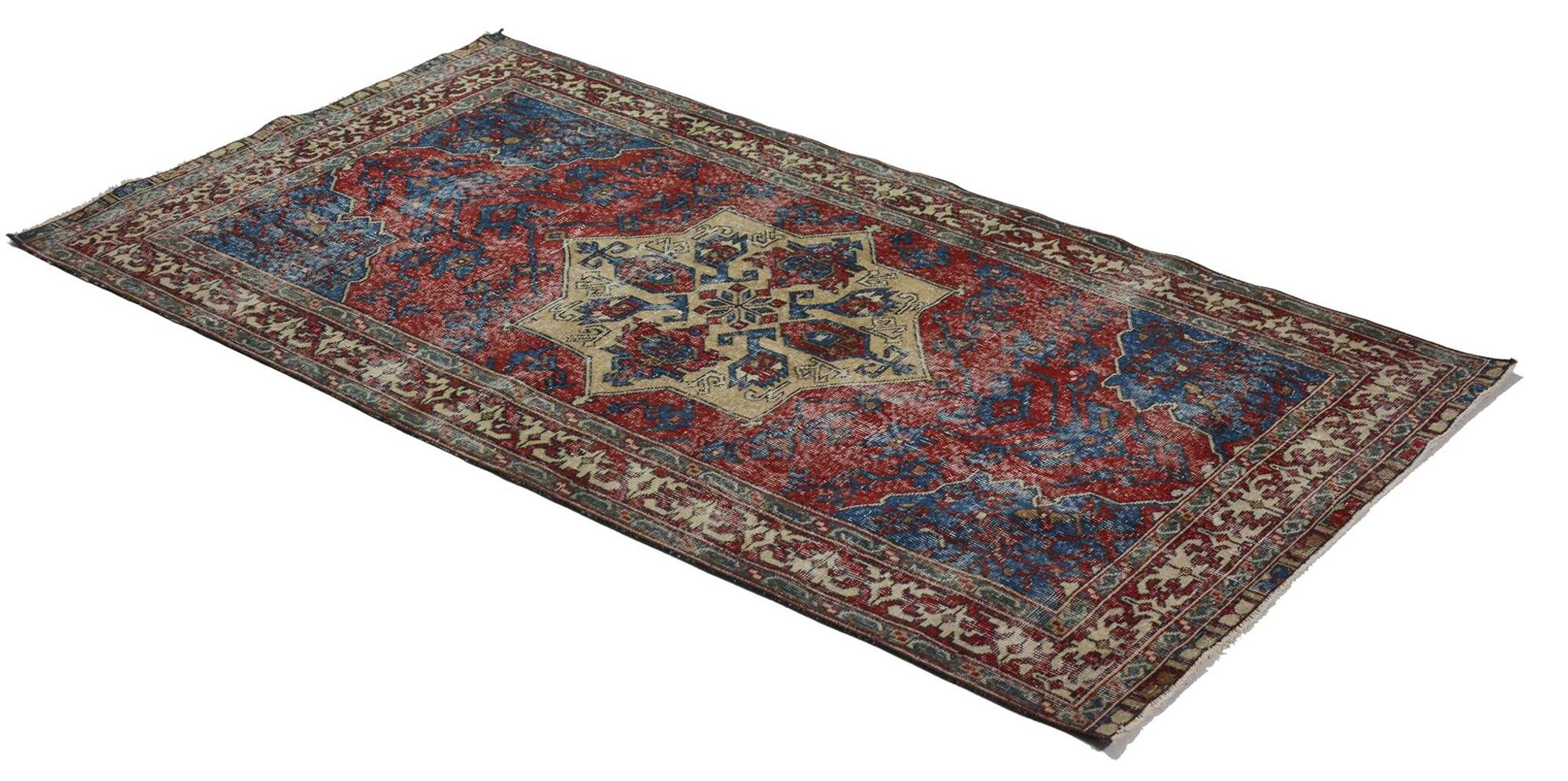One-of-a-kind turkish handwoven vintage rug - rustic vintage charm 222x 117 cm