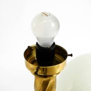 Large 1960s brass column-style table lamp with frosted glass globe