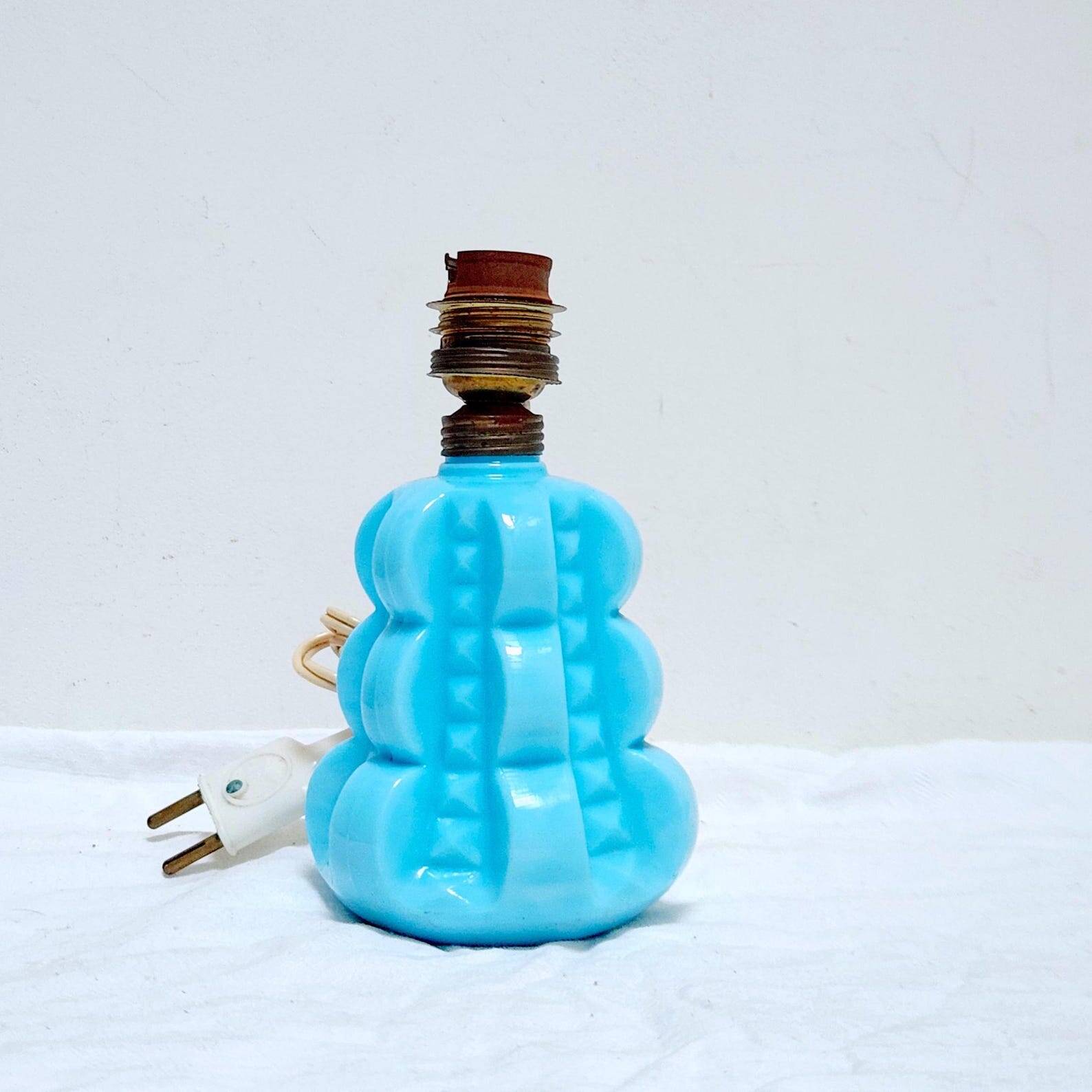 French 1950s Bale Shape Blue Opaline Glass Lamp Bulbous Gourd Cotton Bale