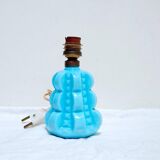 French 1950s Bale Shape Blue Opaline Glass Lamp Bulbous Gourd Cotton Bale