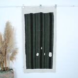 Turkish Green Black Striped Vintage Kilim Rug, 81x163Cm