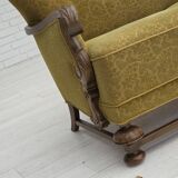 1960s, 3-seater Danish sofa, cotton/wool furniture fabric, solid oak wood.