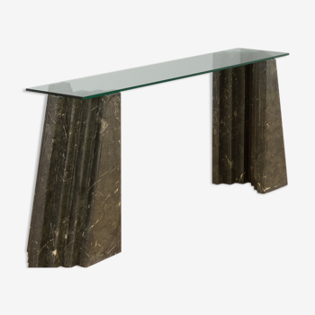 Table console en marbre et verre