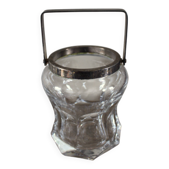 Seau à glace en Verre 7 faces Une anse en métal vintage