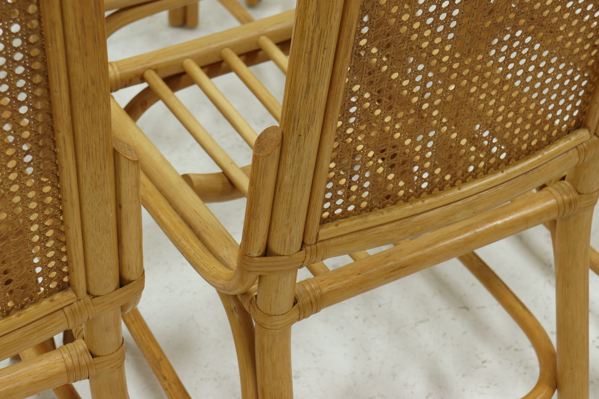 Set of 6 bamboo and webbing dining chairs 1970s