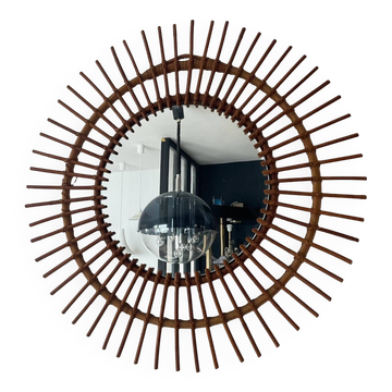 Miroir soleil en rotin 70cm des années 50-60