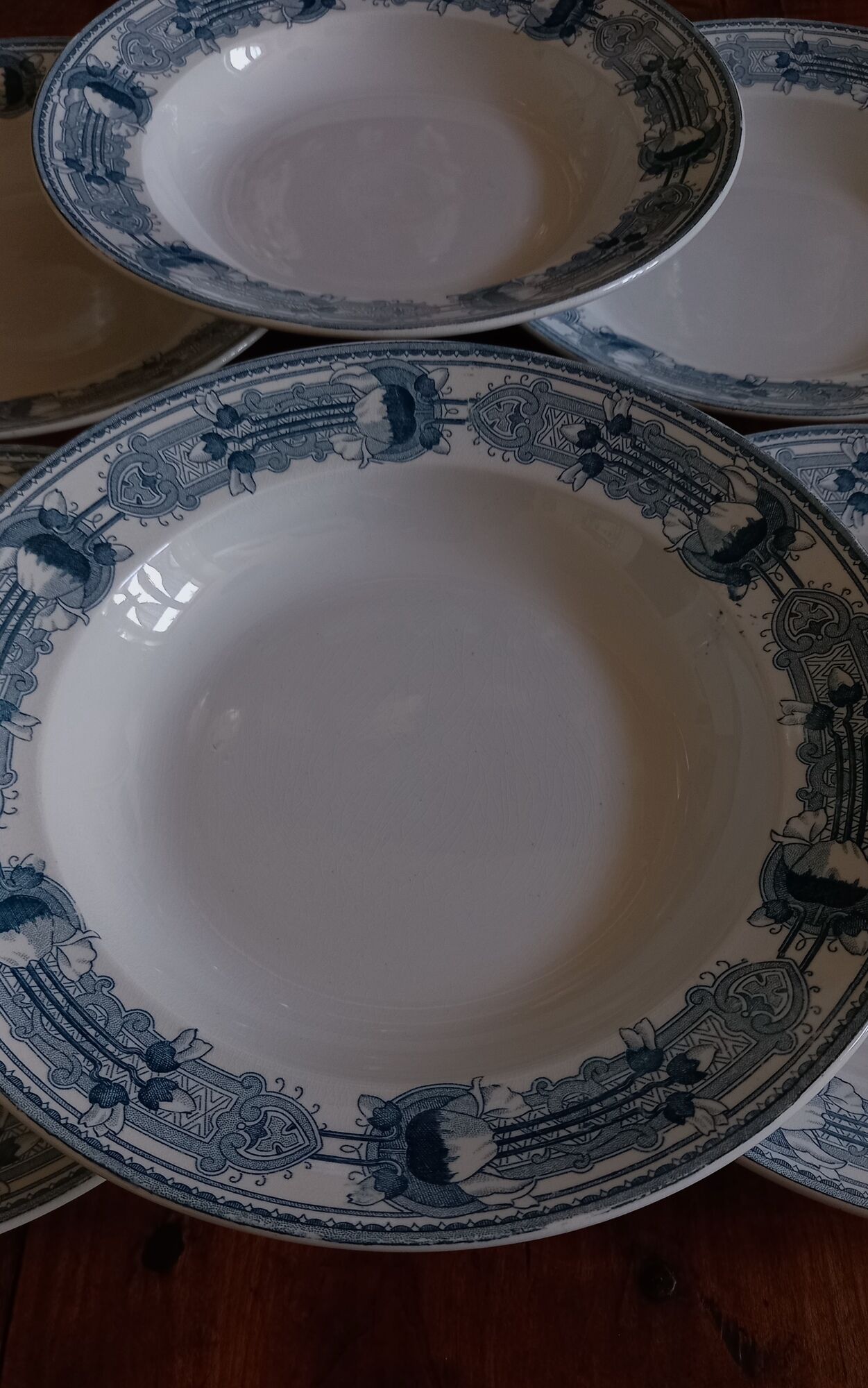 6 old hollow earthenware plates Terre de Fer Massena Creil Montereau (ø 25 cm)
