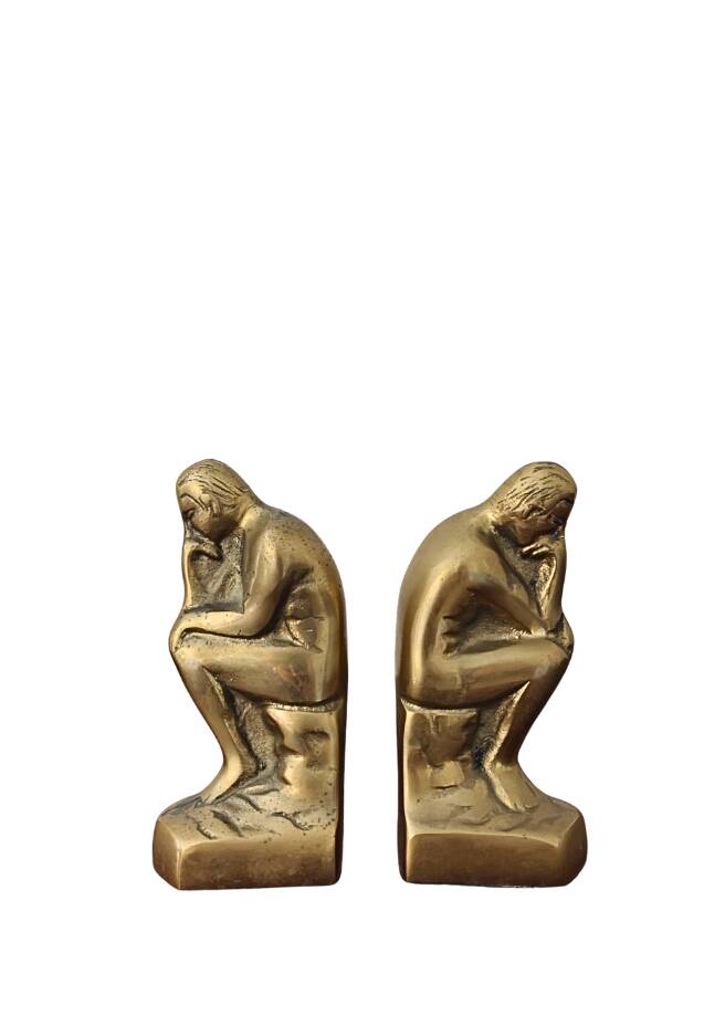 Pair of bookends The Thinker by Rodin in solid brass
