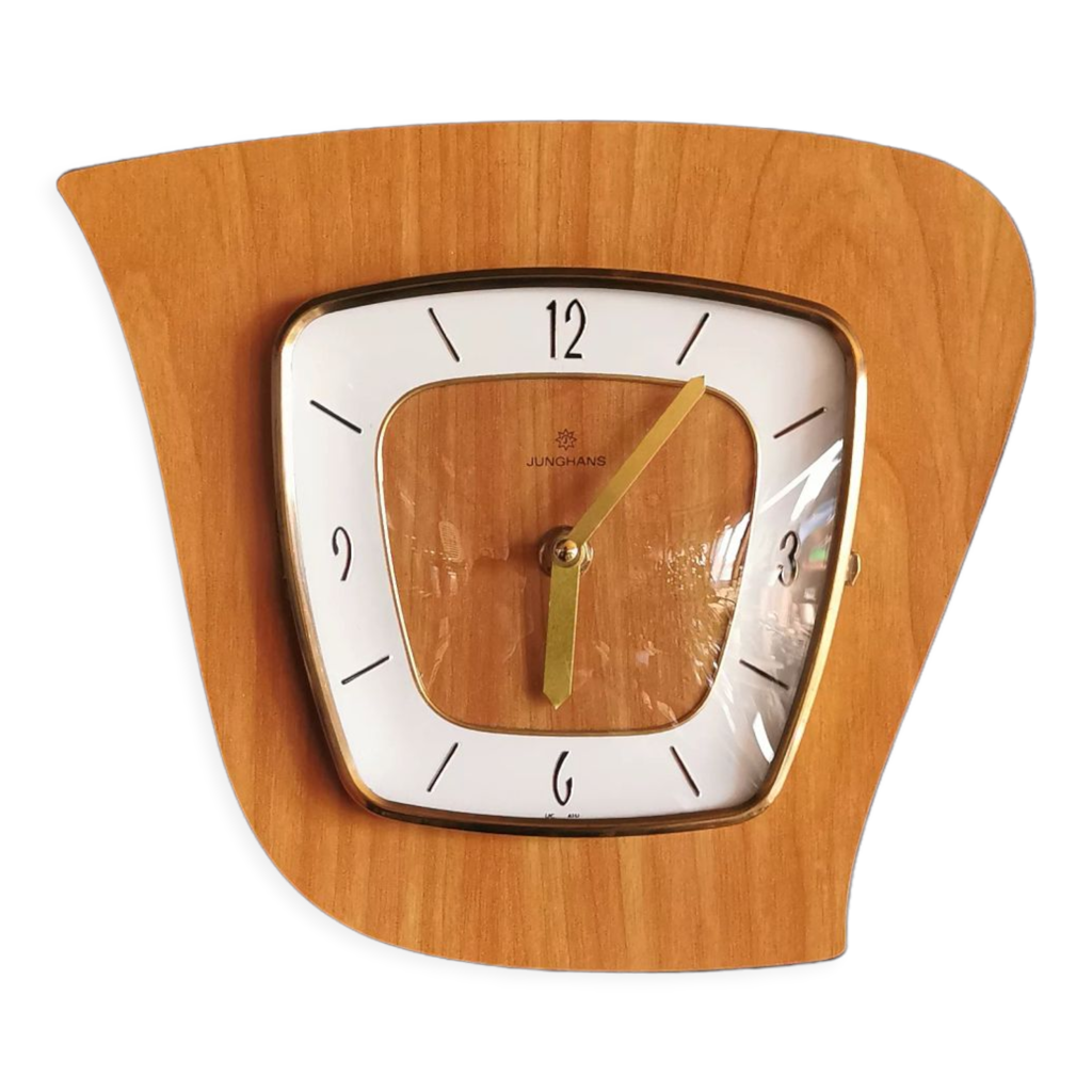 Horloge Murale Vintage Romatic Formica Bois Et Laiton - Reconditionnée