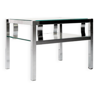Petite table basse en chrome et verre, années 70