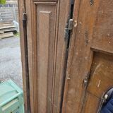 19th-century solid oak entrance door with three openings, including frame.