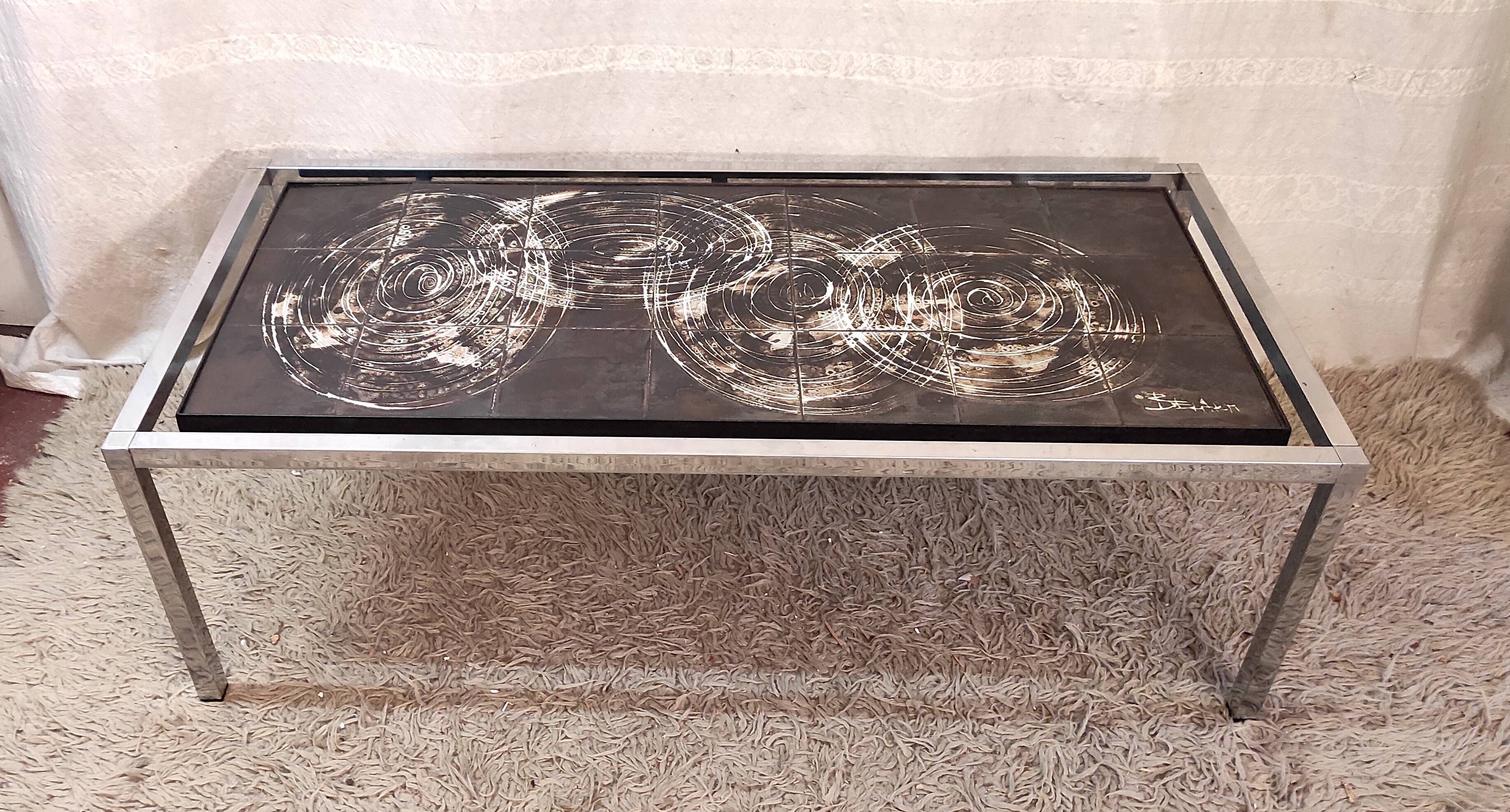 Ceramic and metal coffee table - signed Belarti - 1960s/70s