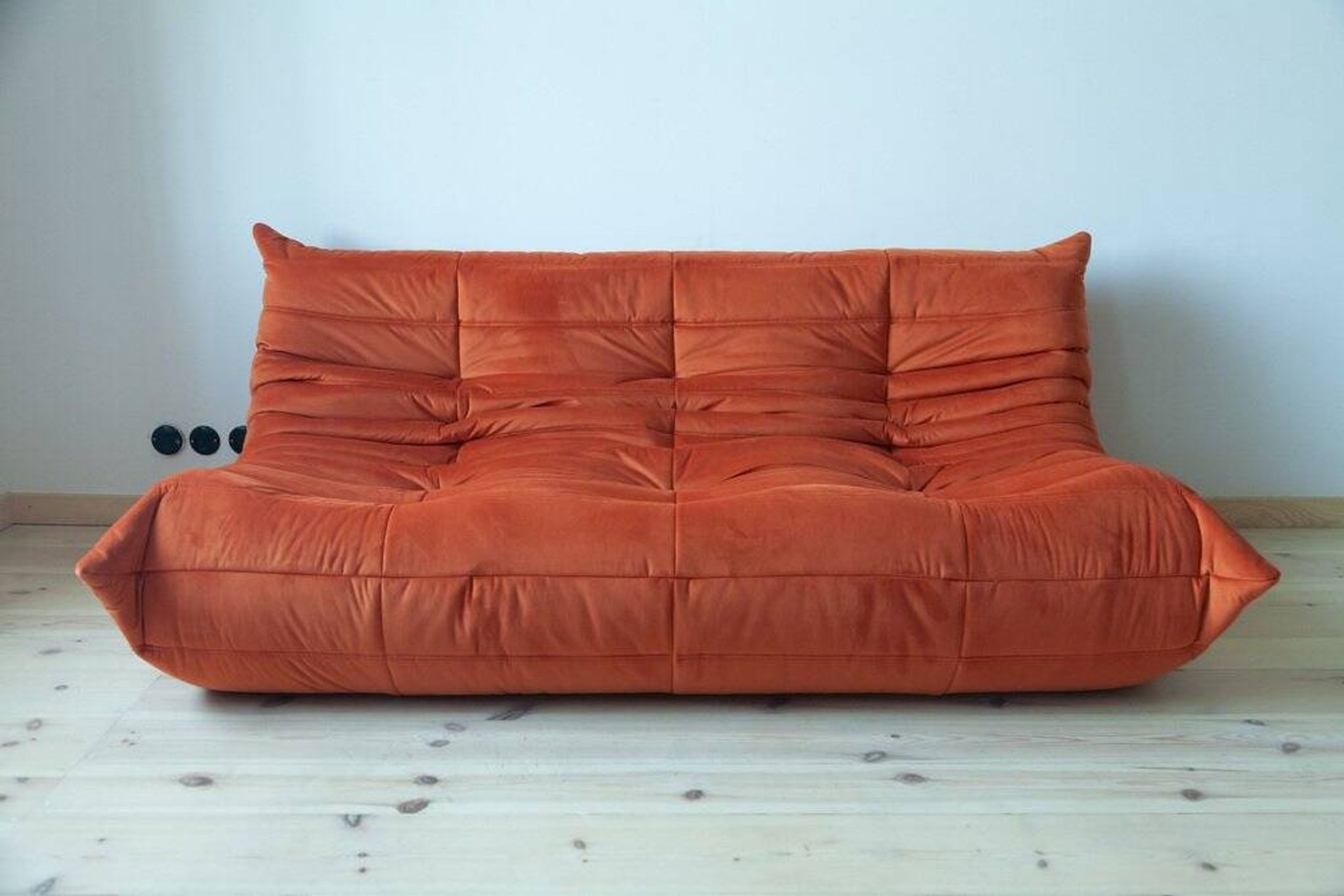 Amber orange velvet Togo 3-seater sofa by Michel Ducaroy for Ligne Roset, 1973