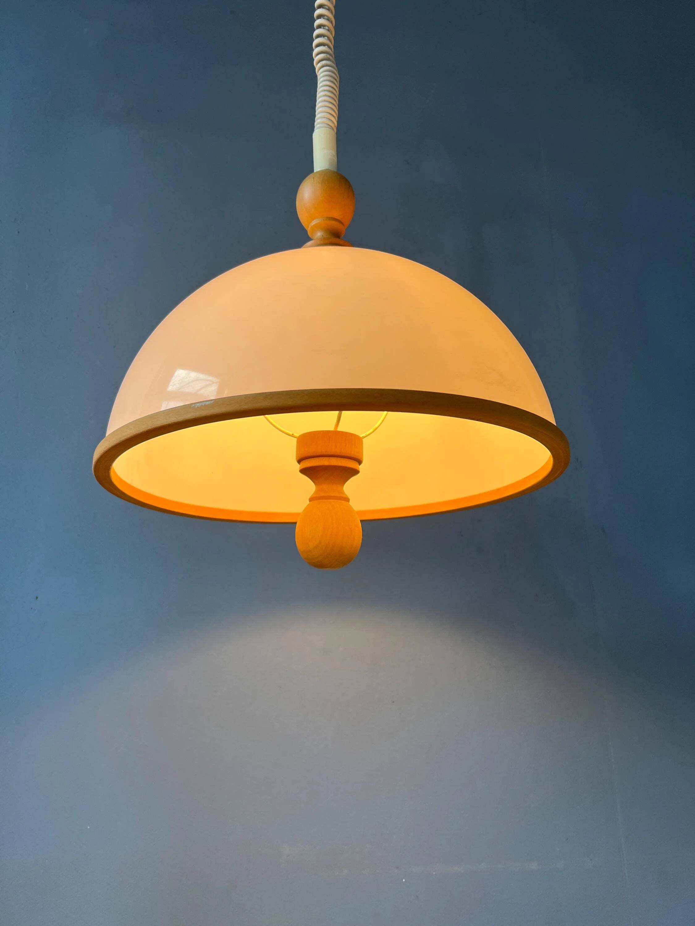 Suspension Steinhauer blanche en plexiglas avec éléments en bois