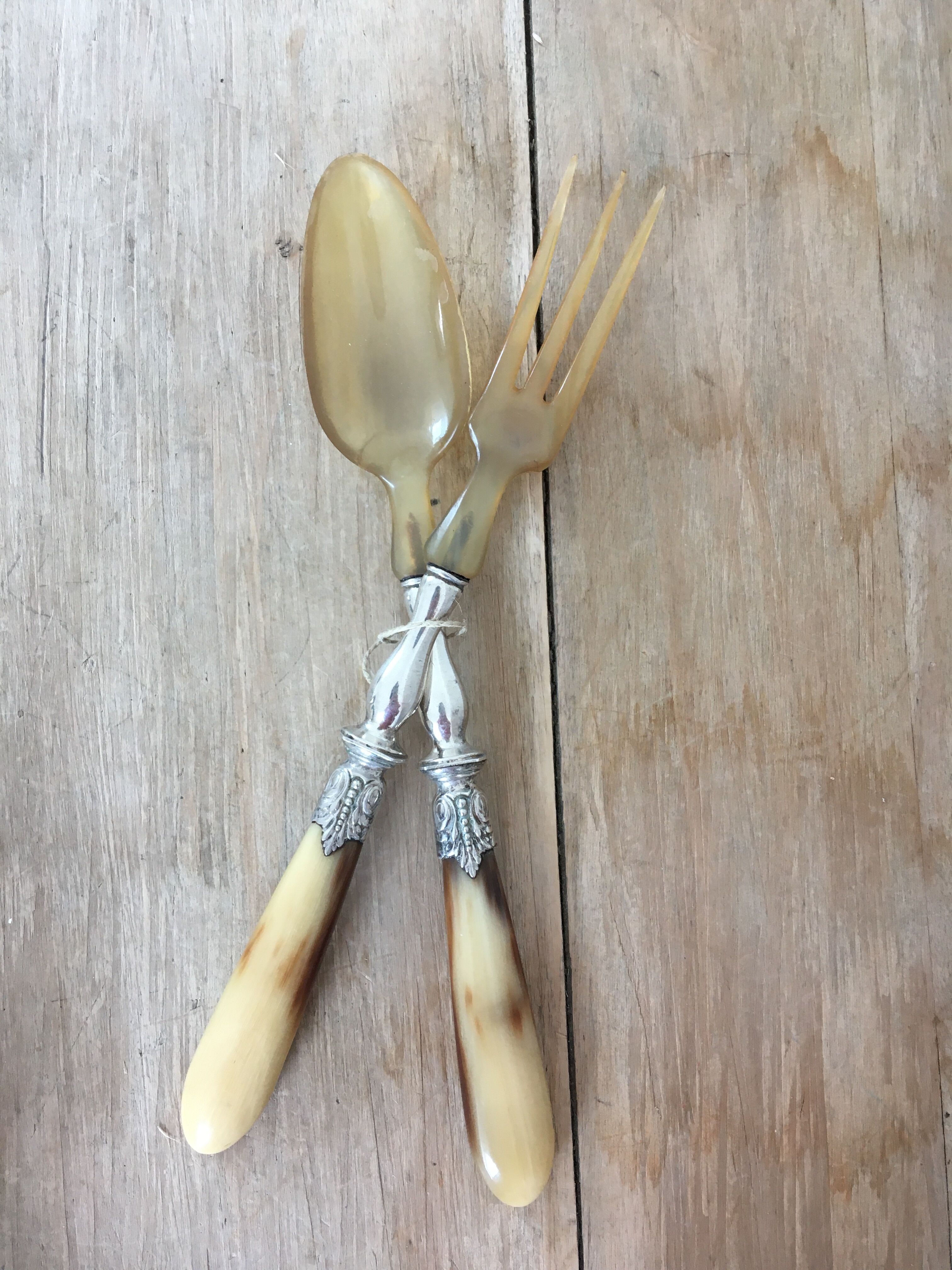 Salad cutlery with horn handle