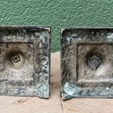 Pair of square candlesticks in patinated bronze