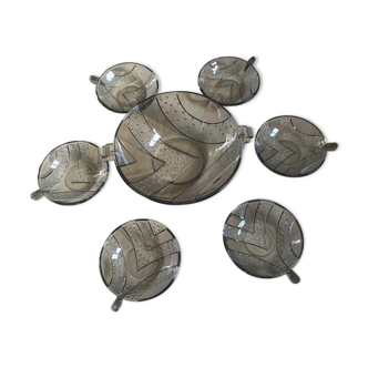 Art deco black coloured glass dessert service