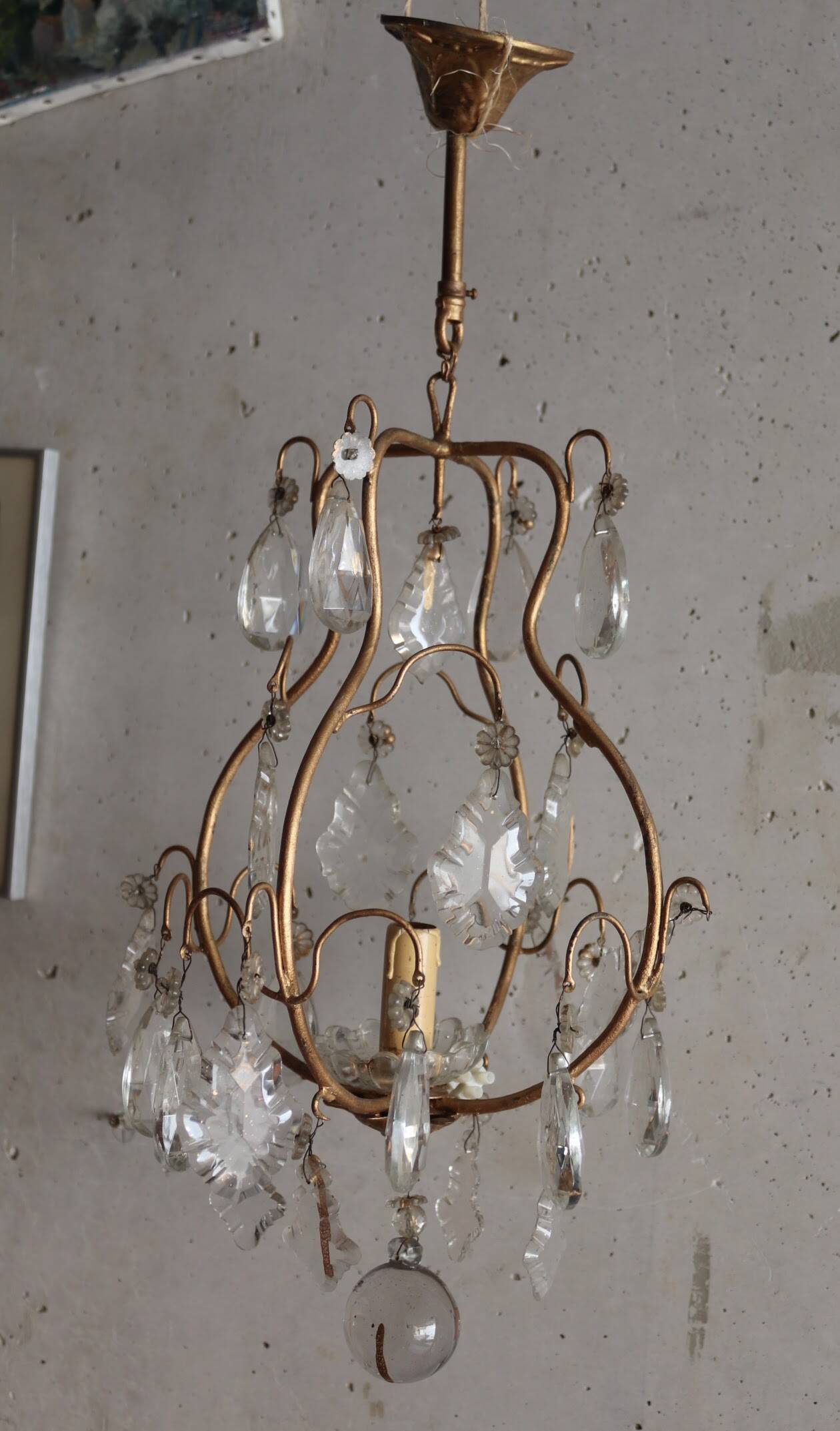 Ancien lustre cage à pampilles en cristal